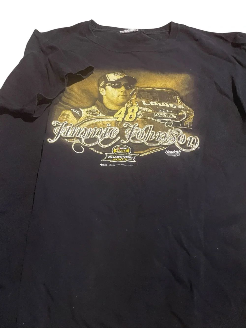 NASCAR 2007 Jimmie Johnson #48 Black Graphic Fan T-Shirt size XL great condition